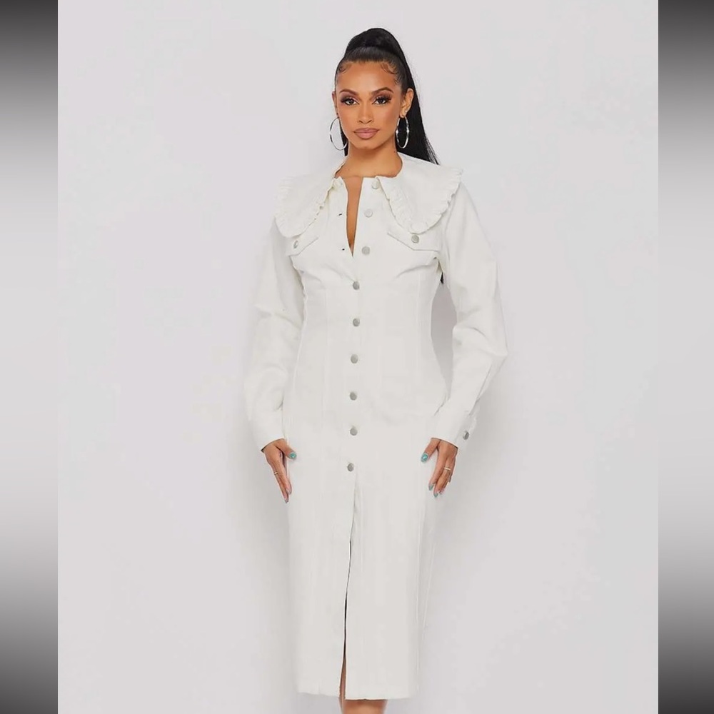 White Denim Collared Dress
